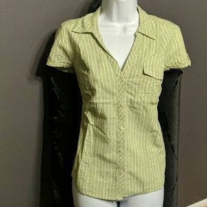 Sonoma Green white striped short sleeve button up